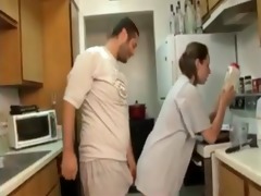 brother and sister oral sex in the kitchen